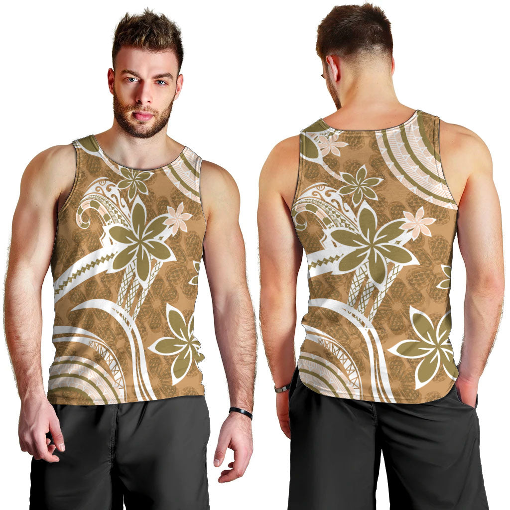 Hawaii Pupuala Plumeria Light Brown Men Tank Top Polynesian Pattern LT01 - Polynesian Pride