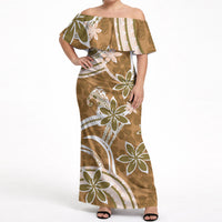 Hawaii Pupuala Plumeria Light Brown Off Shoulder Maxi Dress Polynesian Pattern LT01 Women Light Brown - Polynesian Pride