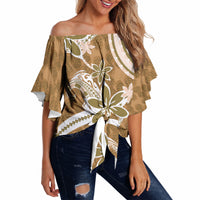 Hawaii Pupuala Plumeria Light Brown Off Shoulder Wrap Waist Top Polynesian Pattern LT01 Light Brown - Polynesian Pride