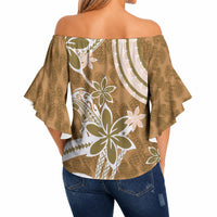 Hawaii Pupuala Plumeria Light Brown Off Shoulder Wrap Waist Top Polynesian Pattern LT01 - Polynesian Pride