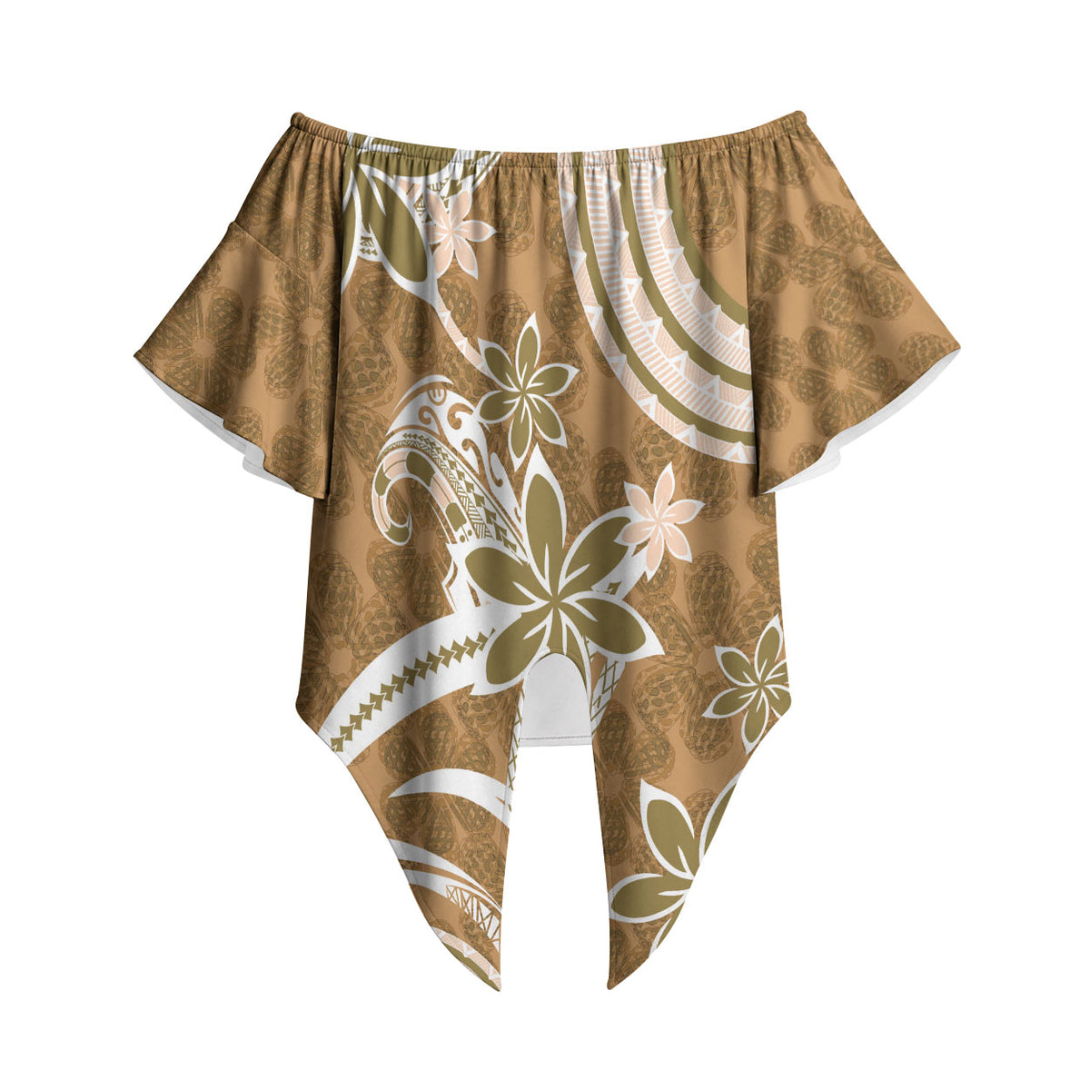 Hawaii Pupuala Plumeria Light Brown Off Shoulder Wrap Waist Top Polynesian Pattern LT01 - Polynesian Pride