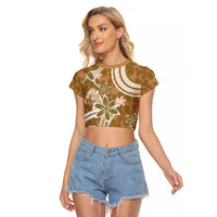 Hawaii Pupuala Plumeria Light Brown Raglan Cropped T Shirt Polynesian Pattern LT01 Female Light Brown - Polynesian Pride