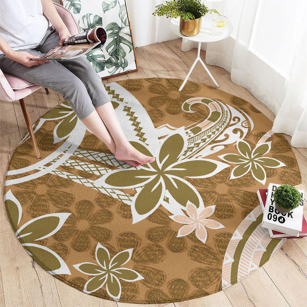Hawaii Pupuala Plumeria Light Brown Round Carpet Polynesian Pattern LT01 - Polynesian Pride