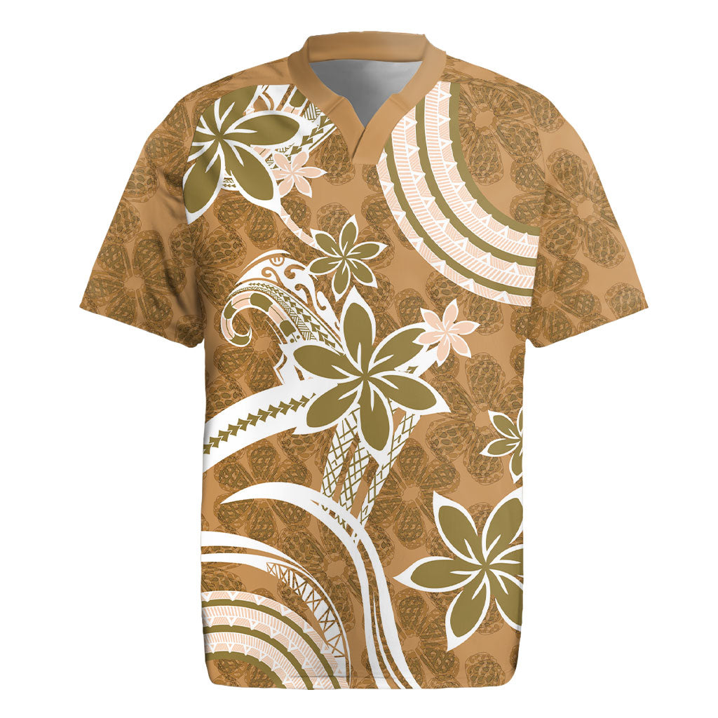 Hawaii Pupuala Plumeria Light Brown Rugby Jersey Polynesian Pattern LT01 Light Brown - Polynesian Pride