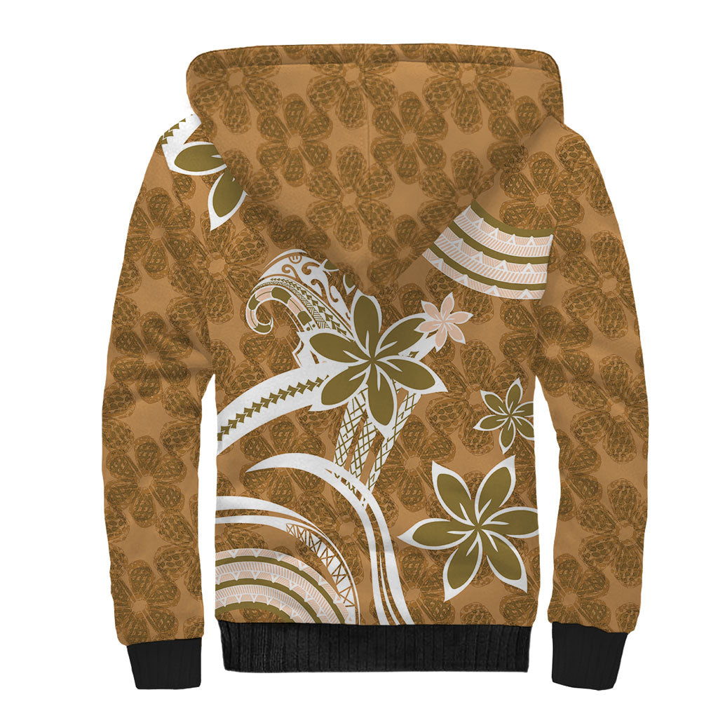Hawaii Pupuala Plumeria Light Brown Sherpa Hoodie Polynesian Pattern LT01 - Polynesian Pride