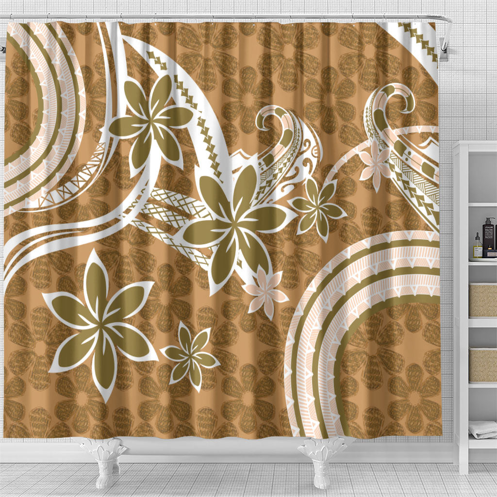 Hawaii Pupuala Plumeria Light Brown Shower Curtain Polynesian Pattern LT01 - Polynesian Pride