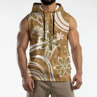Hawaii Pupuala Plumeria Light Brown Sleeveless Hoodie Polynesian Pattern LT01 - Polynesian Pride
