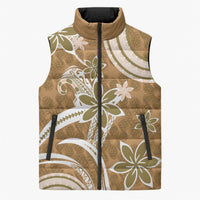 Hawaii Pupuala Plumeria Light Brown Sleeveless Puffer Jacket Polynesian Pattern LT01 Unisex Light Brown - Polynesian Pride