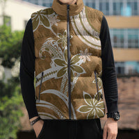 Hawaii Pupuala Plumeria Light Brown Sleeveless Puffer Jacket Polynesian Pattern LT01 - Polynesian Pride