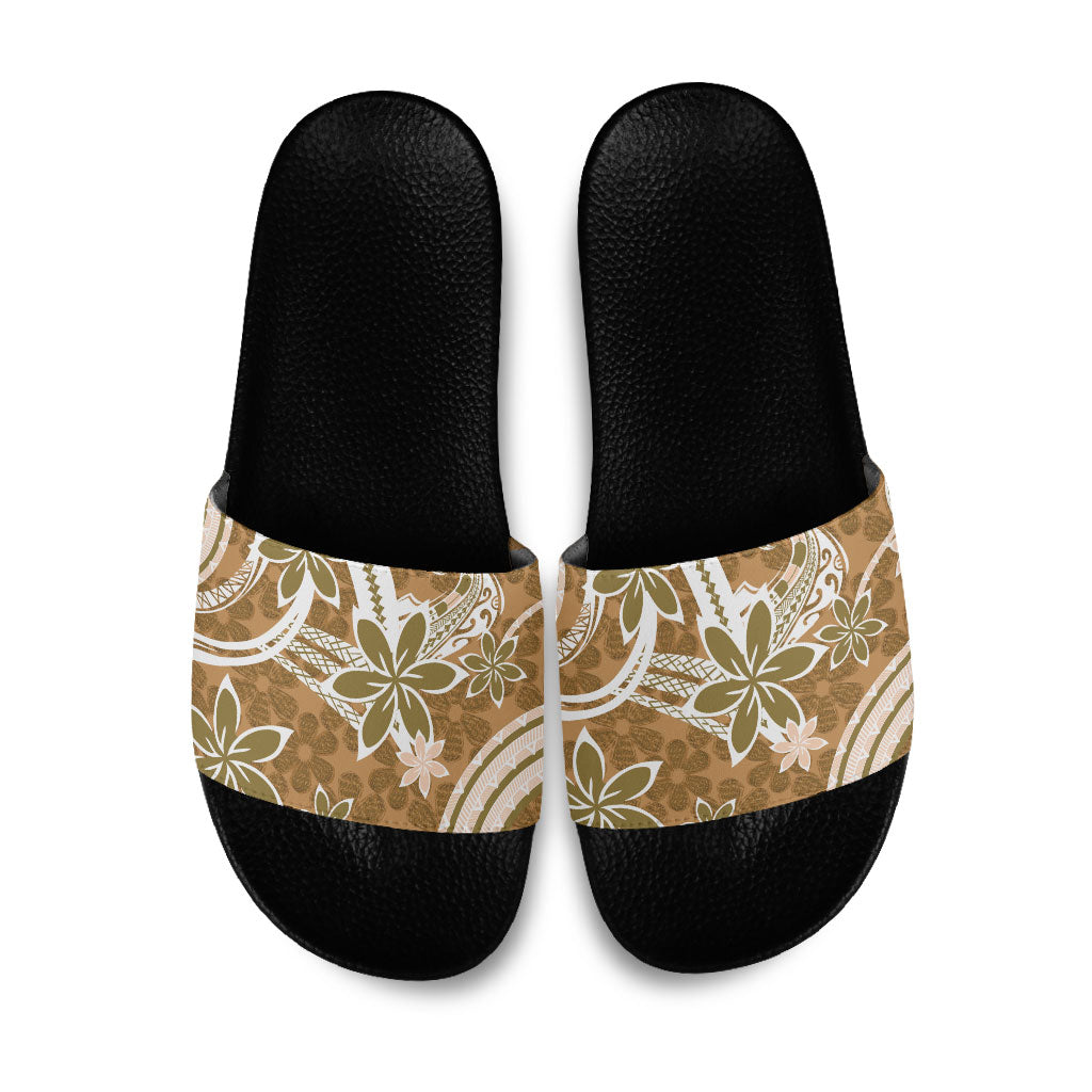Hawaii Pupuala Plumeria Light Brown Slide Sandals Polynesian Pattern LT01 Light Brown - Polynesian Pride