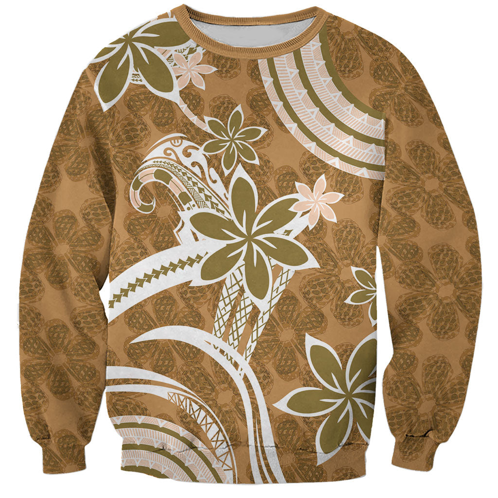 Hawaii Pupuala Plumeria Light Brown Sweatshirt Polynesian Pattern LT01 Unisex Light Brown - Polynesian Pride