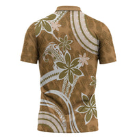 Hawaii Pupuala Plumeria Light Brown Zipper Polo Shirt Polynesian Pattern LT01 - Polynesian Pride