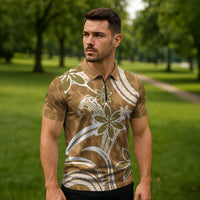 Hawaii Pupuala Plumeria Light Brown Zipper Polo Shirt Polynesian Pattern LT01 - Polynesian Pride