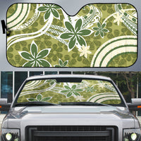 Hawaii Pupuala Plumeria Olive Green Auto Sun Shade Polynesian Pattern LT01 Olive Green - Polynesian Pride