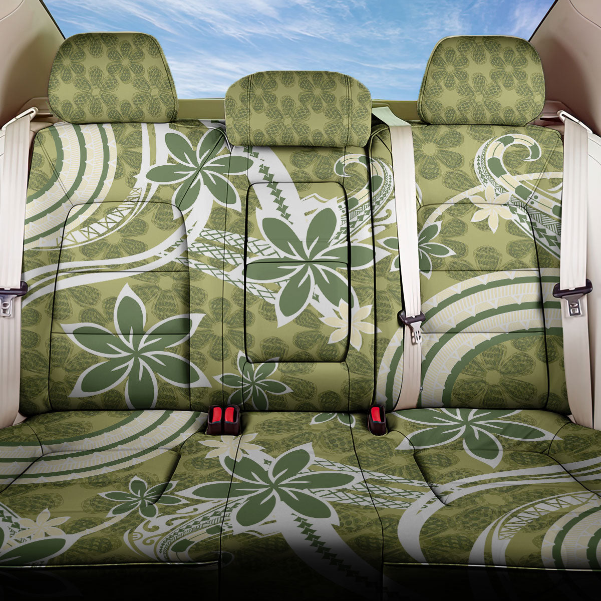 Hawaii Pupuala Plumeria Olive Green Back Car Seat Cover Polynesian Pattern LT01 One Size Olive Green - Polynesian Pride