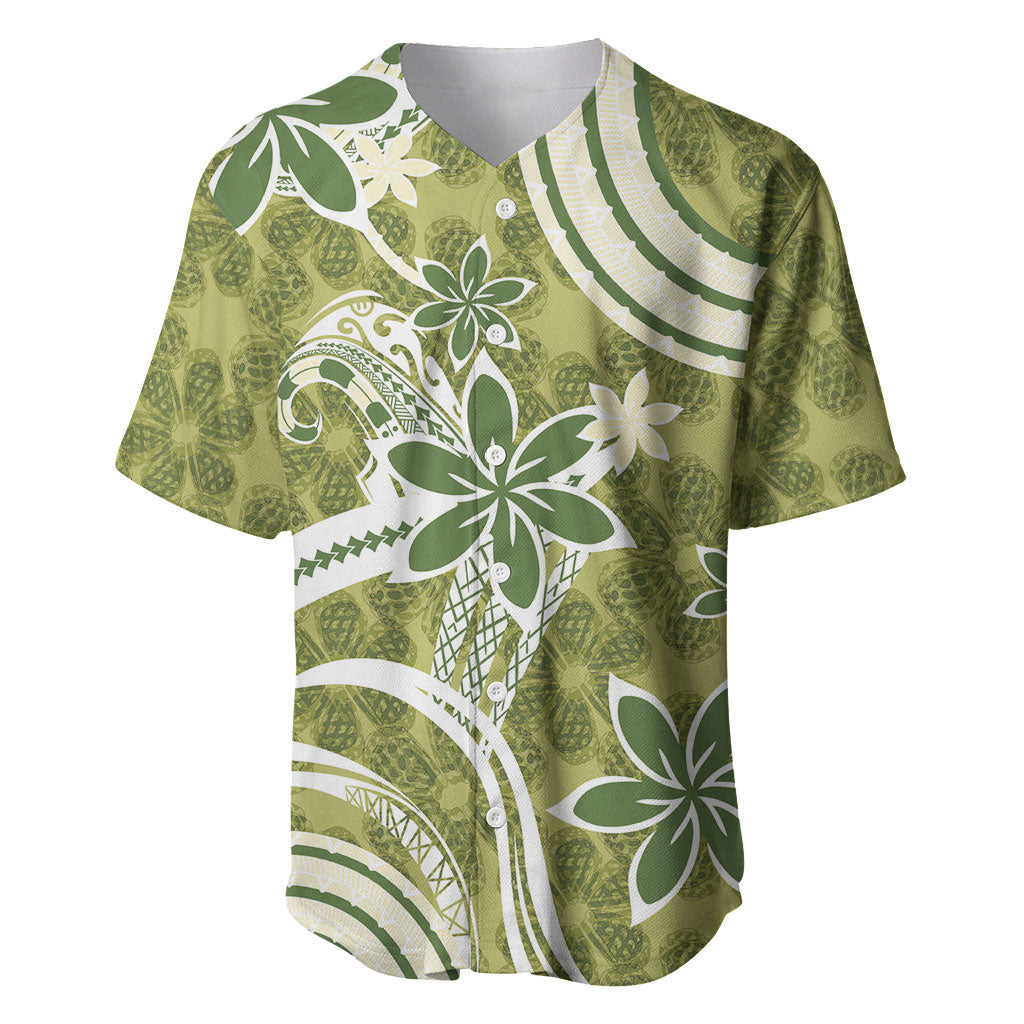 Hawaii Pupuala Plumeria Olive Green Baseball Jersey Polynesian Pattern LT01 Olive Green - Polynesian Pride