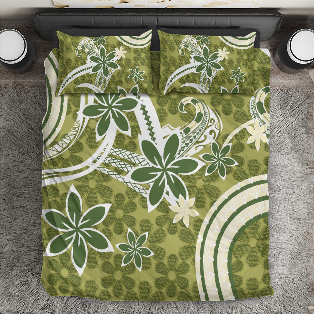 Hawaii Pupuala Plumeria Olive Green Bedding Set Polynesian Pattern LT01 Olive Green - Polynesian Pride