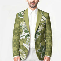 Hawaii Pupuala Plumeria Olive Green Blazer Polynesian Pattern LT01 - Polynesian Pride