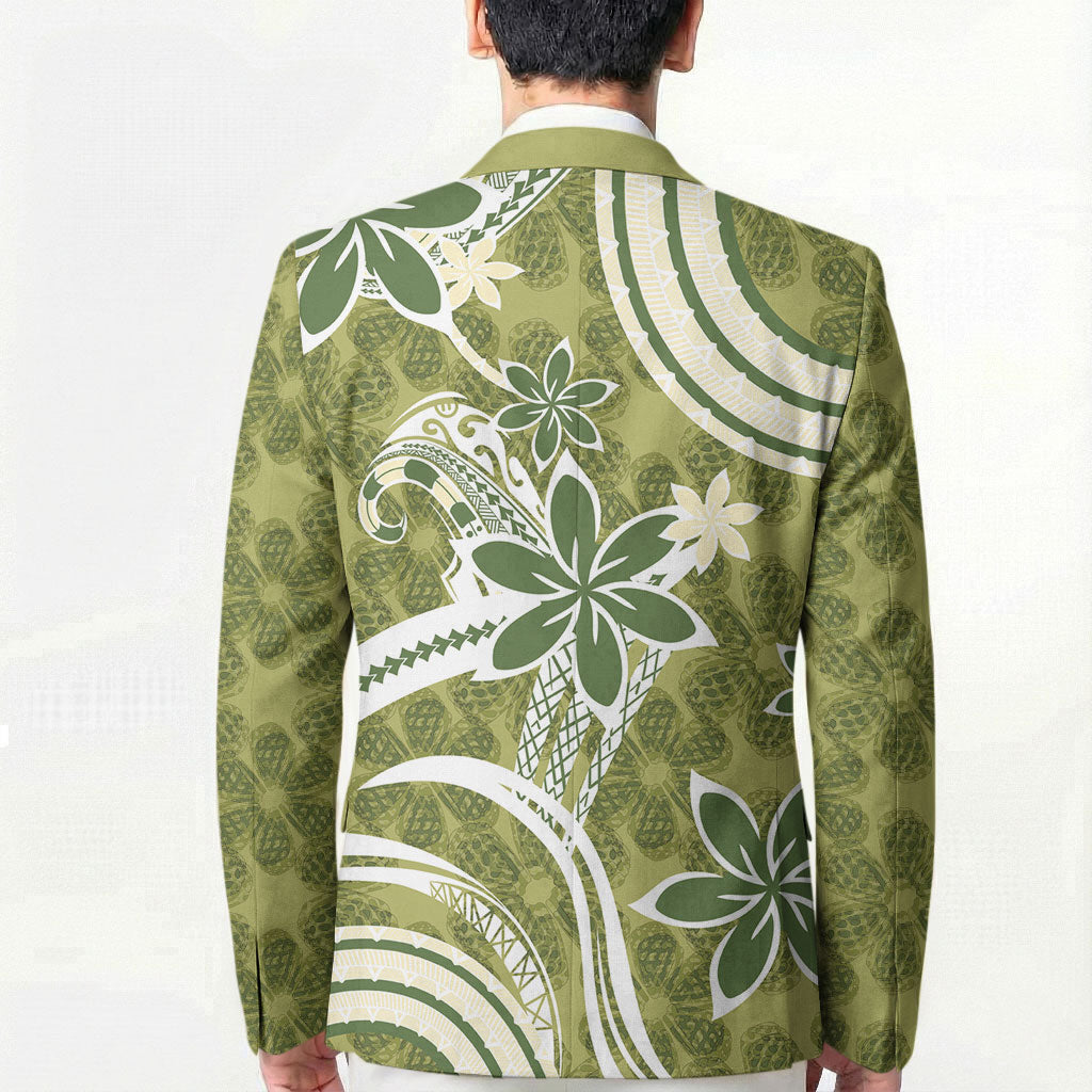 Hawaii Pupuala Plumeria Olive Green Blazer Polynesian Pattern LT01 - Polynesian Pride