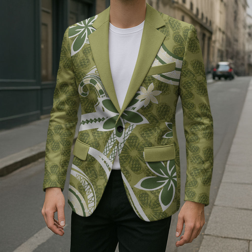Hawaii Pupuala Plumeria Olive Green Blazer Polynesian Pattern LT01 - Polynesian Pride