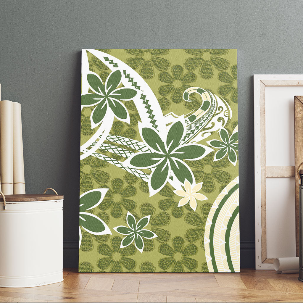 Hawaii Pupuala Plumeria Olive Green Canvas Wall Art Polynesian Pattern LT01 - Polynesian Pride