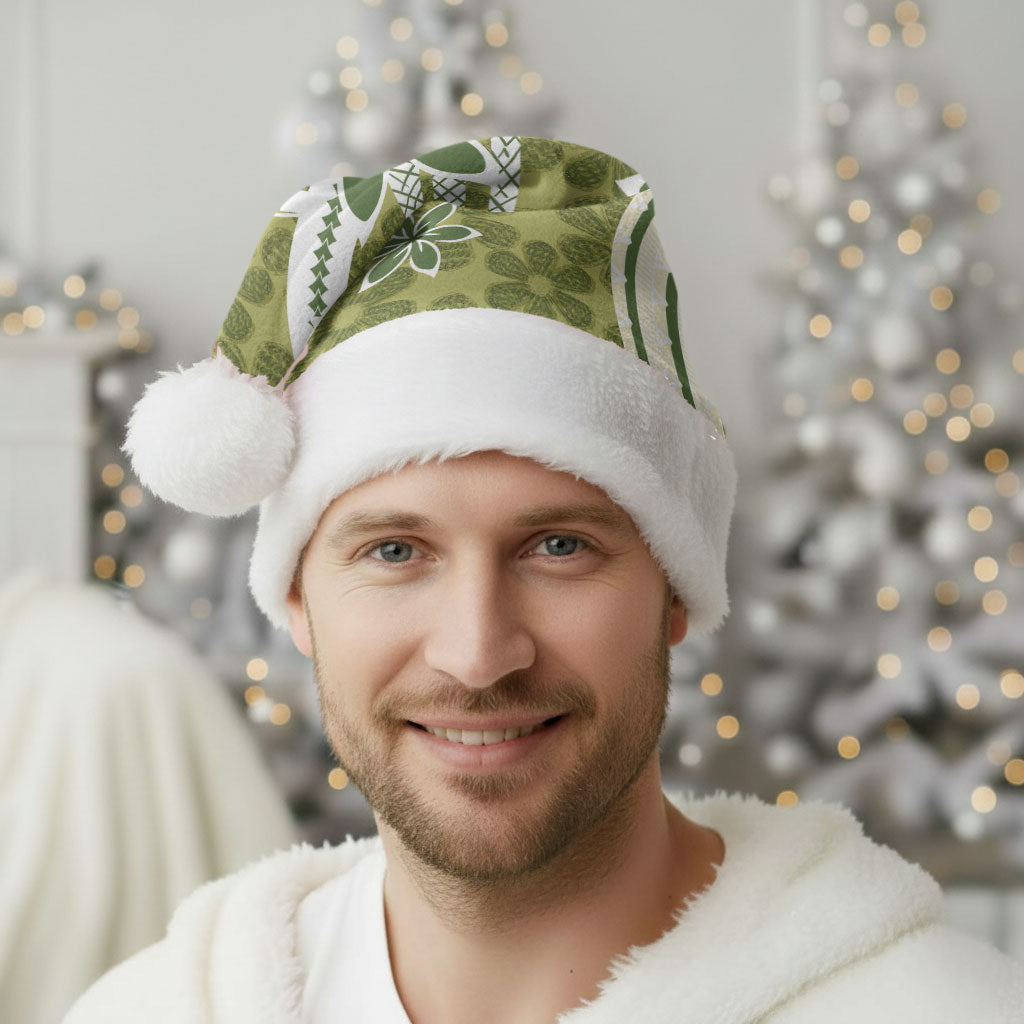 Hawaii Pupuala Plumeria Olive Green Christmas Santa Hat Polynesian Pattern LT01 - Polynesian Pride