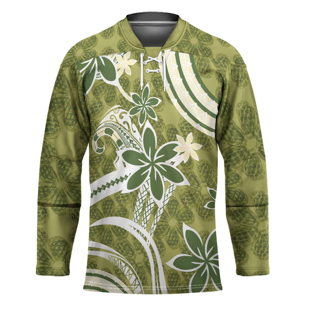 Hawaii Pupuala Plumeria Olive Green Hockey Jersey Polynesian Pattern LT01 Unisex Olive Green - Polynesian Pride