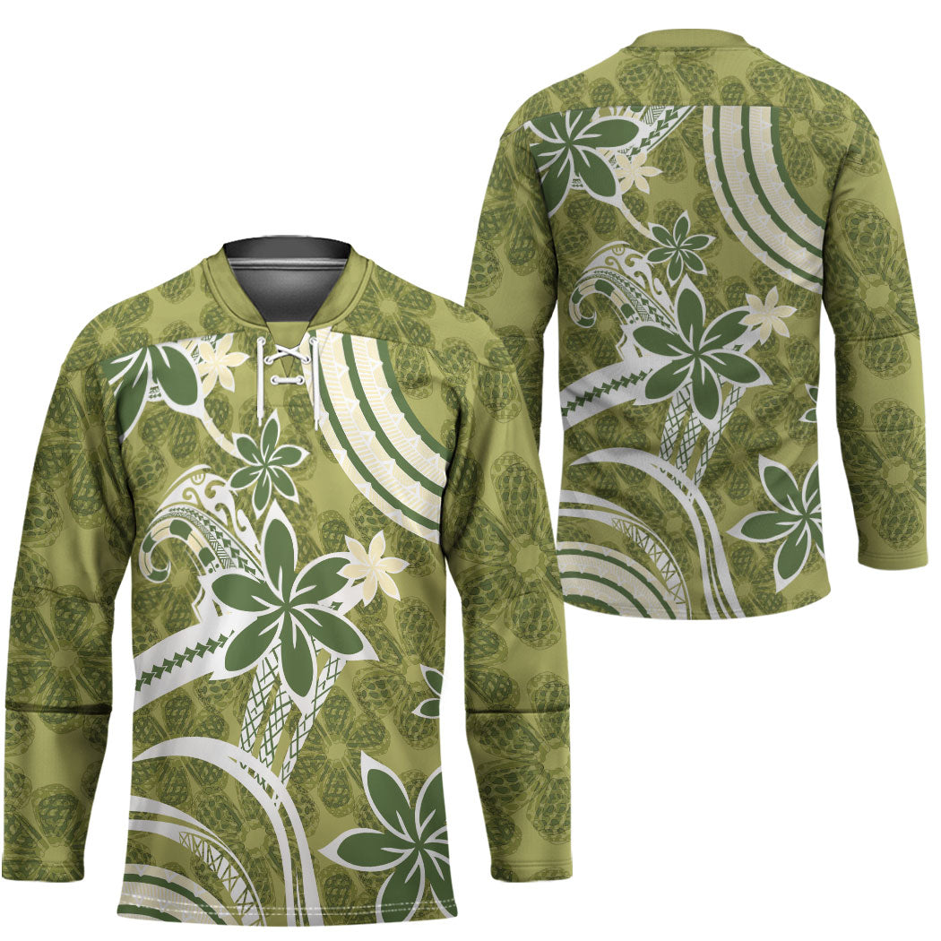 Hawaii Pupuala Plumeria Olive Green Hockey Jersey Polynesian Pattern LT01 - Polynesian Pride