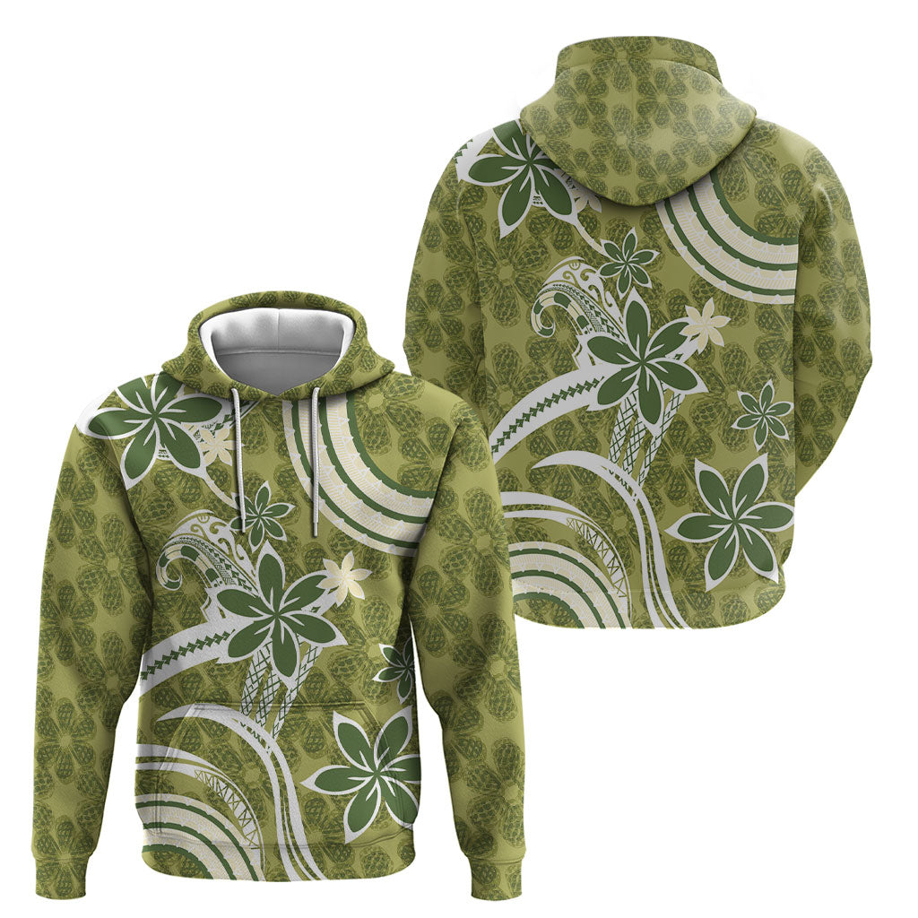 Hawaii Pupuala Plumeria Olive Green Hoodie Polynesian Pattern LT01 - Polynesian Pride