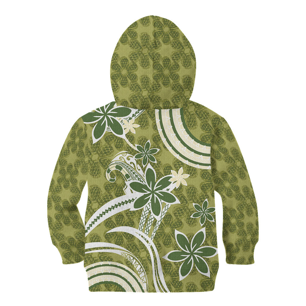 Hawaii Pupuala Plumeria Olive Green Kid Hoodie Polynesian Pattern LT01 - Polynesian Pride