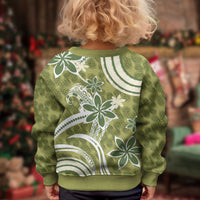 Hawaii Pupuala Plumeria Olive Green Kid Ugly Christmas Sweater Polynesian Pattern LT01 - Polynesian Pride