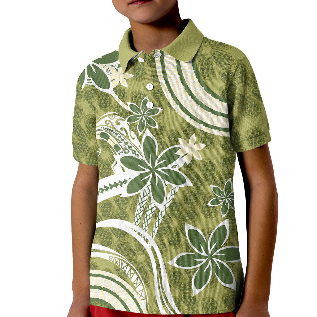 Hawaii Pupuala Plumeria Olive Green Kid Polo Shirt Polynesian Pattern LT01 Kid Olive Green - Polynesian Pride