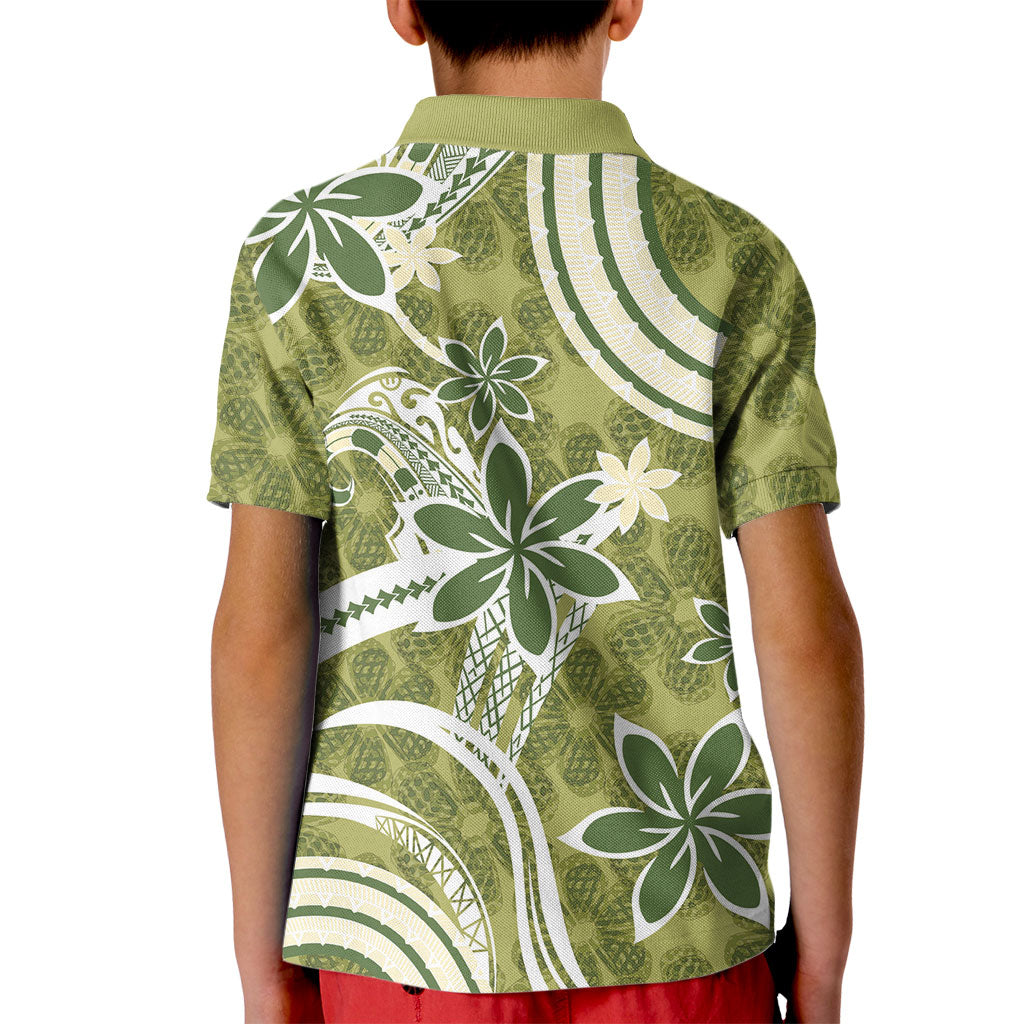 Hawaii Pupuala Plumeria Olive Green Kid Polo Shirt Polynesian Pattern LT01 - Polynesian Pride