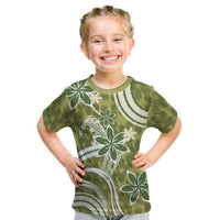 Hawaii Pupuala Plumeria Olive Green Kid T Shirt Polynesian Pattern LT01 Olive Green - Polynesian Pride