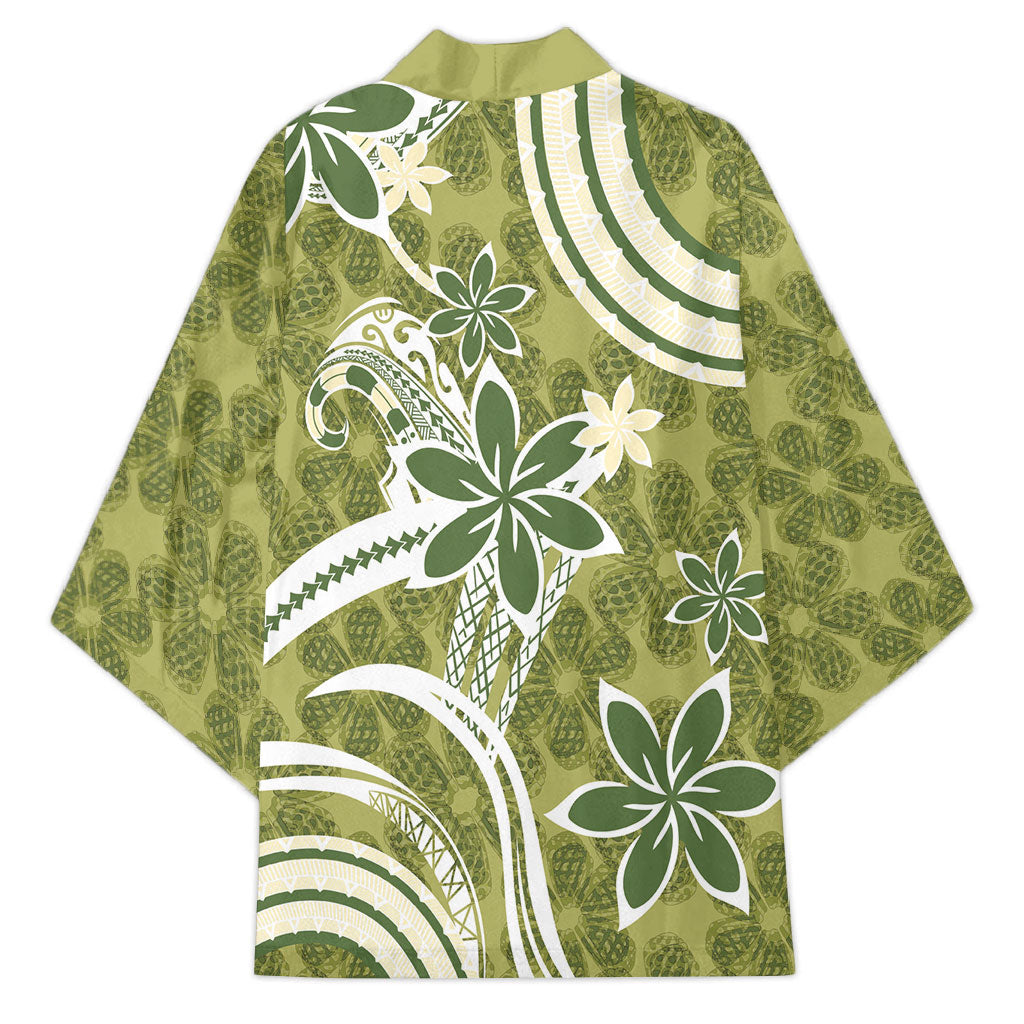 Hawaii Pupuala Plumeria Olive Green Kimono Polynesian Pattern LT01 - Polynesian Pride