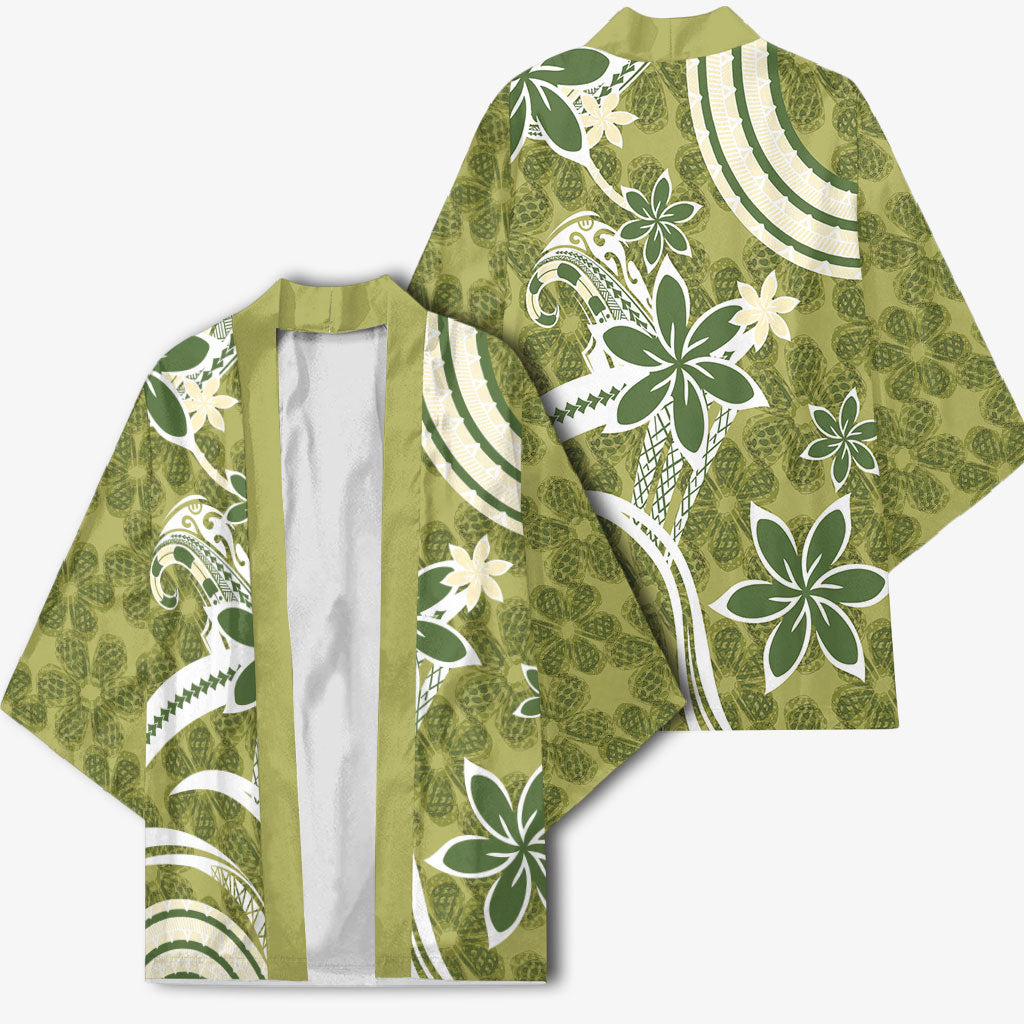 Hawaii Pupuala Plumeria Olive Green Kimono Polynesian Pattern LT01 - Polynesian Pride