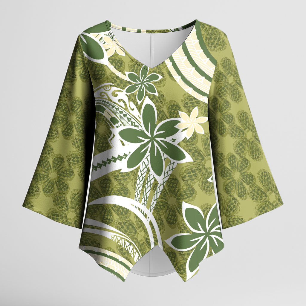 Hawaii Pupuala Plumeria Olive Green Kimono Sleeve Blouse Polynesian Pattern LT01 Female Olive Green - Polynesian Pride