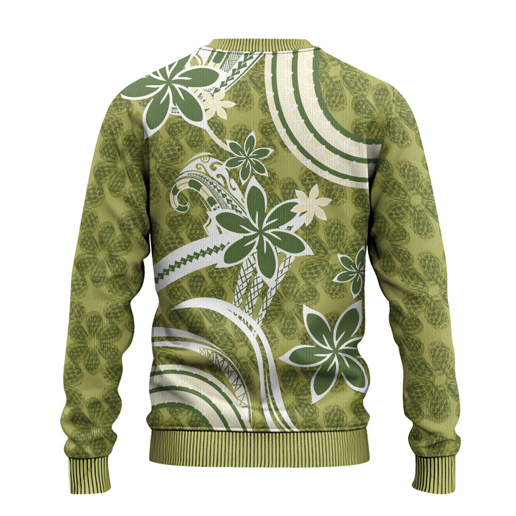 Hawaii Pupuala Plumeria Olive Green Ugly Christmas Sweater Polynesian Pattern LT01 - Polynesian Pride