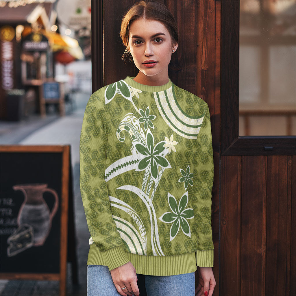 Hawaii Pupuala Plumeria Olive Green Ugly Christmas Sweater Polynesian Pattern LT01 - Polynesian Pride