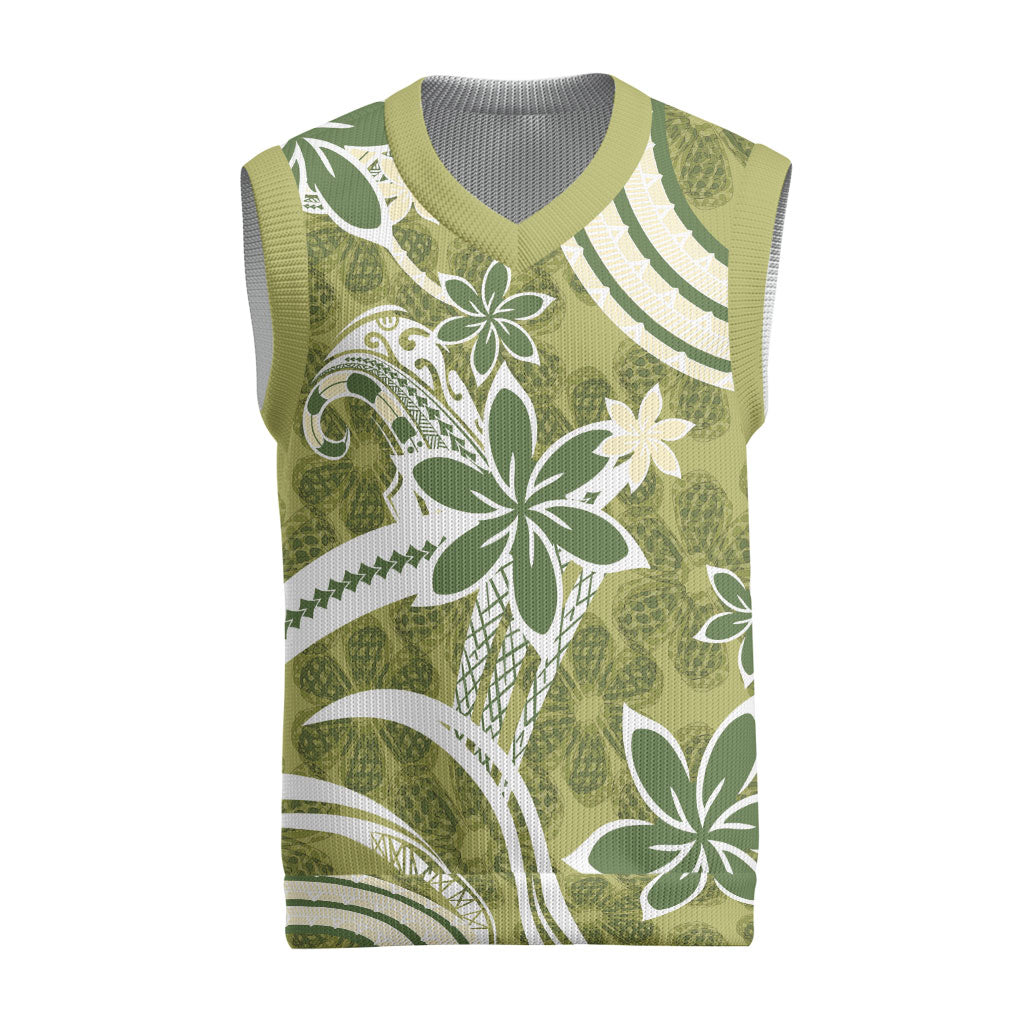 Hawaii Pupuala Plumeria Olive Green Christmas Knitted V-Neck Vest Polynesian Pattern LT01 Olive Green - Polynesian Pride