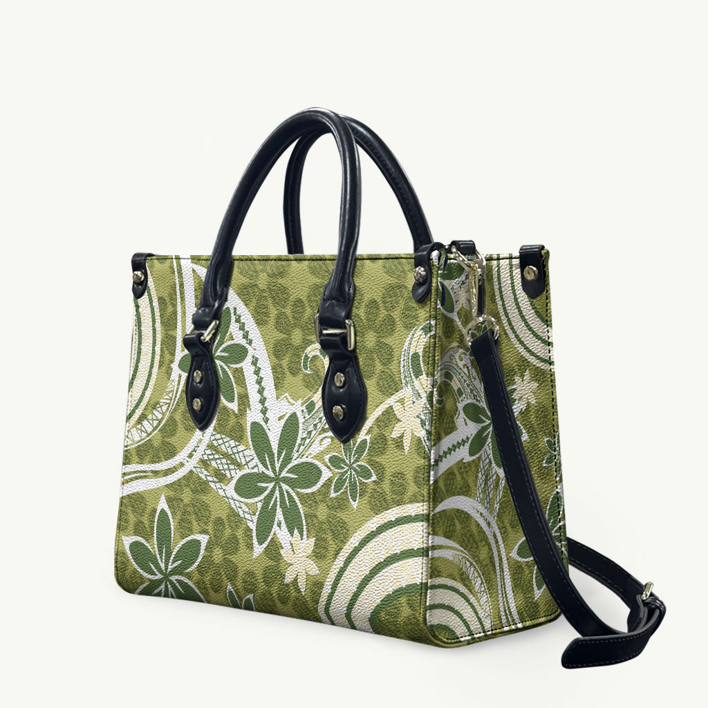Hawaii Pupuala Plumeria Olive Green Leather Bag Polynesian Pattern LT01 Olive Green - Polynesian Pride