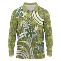 Hawaii Pupuala Plumeria Olive Green Long Sleeve Polo Shirt Polynesian Pattern LT01 Olive Green - Polynesian Pride