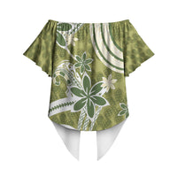 Hawaii Pupuala Plumeria Olive Green Off Shoulder Wrap Waist Top Polynesian Pattern LT01 - Polynesian Pride