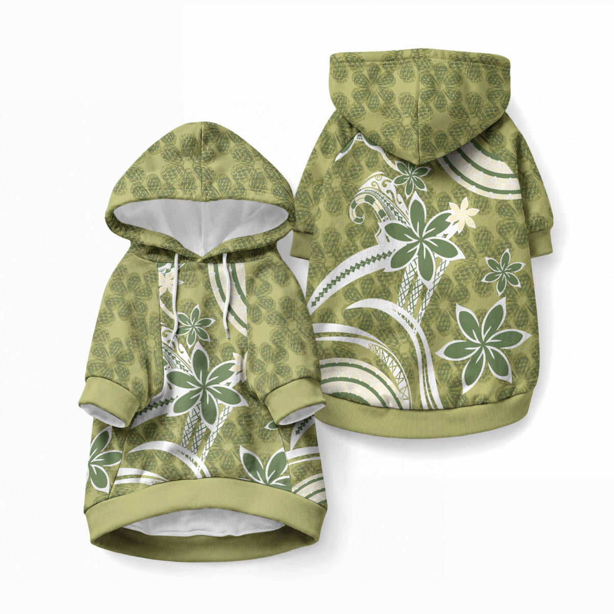 Hawaii Pupuala Plumeria Olive Green Pet Hoodie Polynesian Pattern LT01 Pullover Olive Green - Polynesian Pride