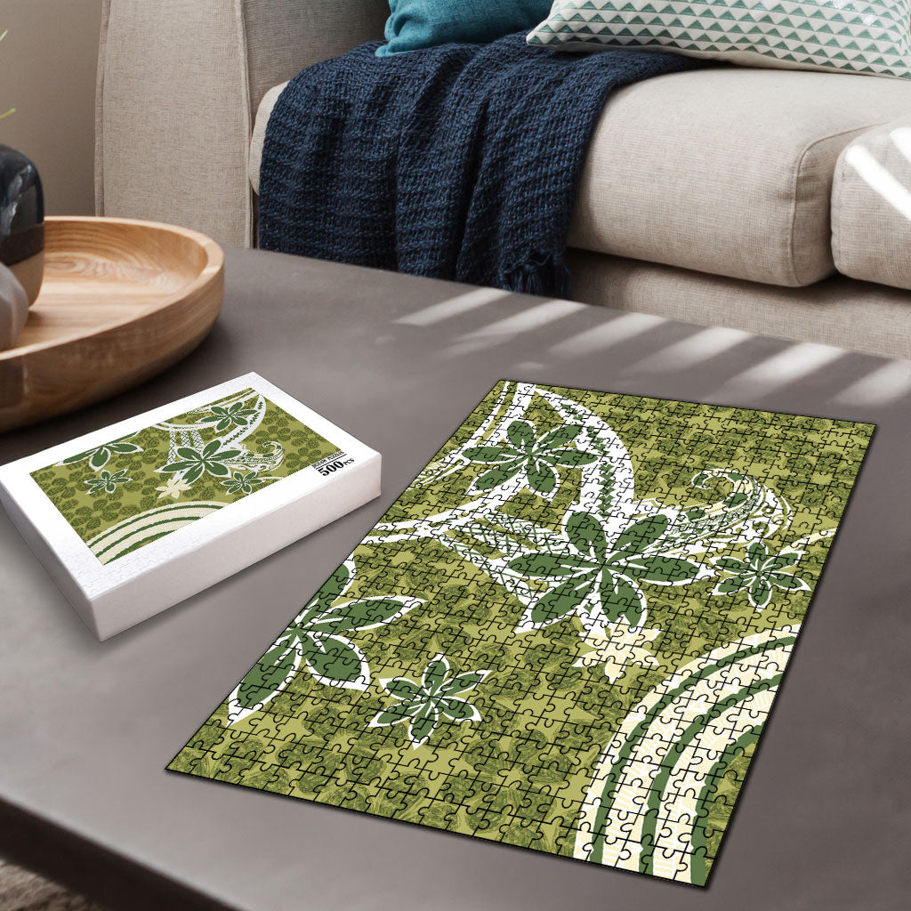 Hawaii Pupuala Plumeria Olive Green Puzzle Polynesian Pattern LT01 - Polynesian Pride