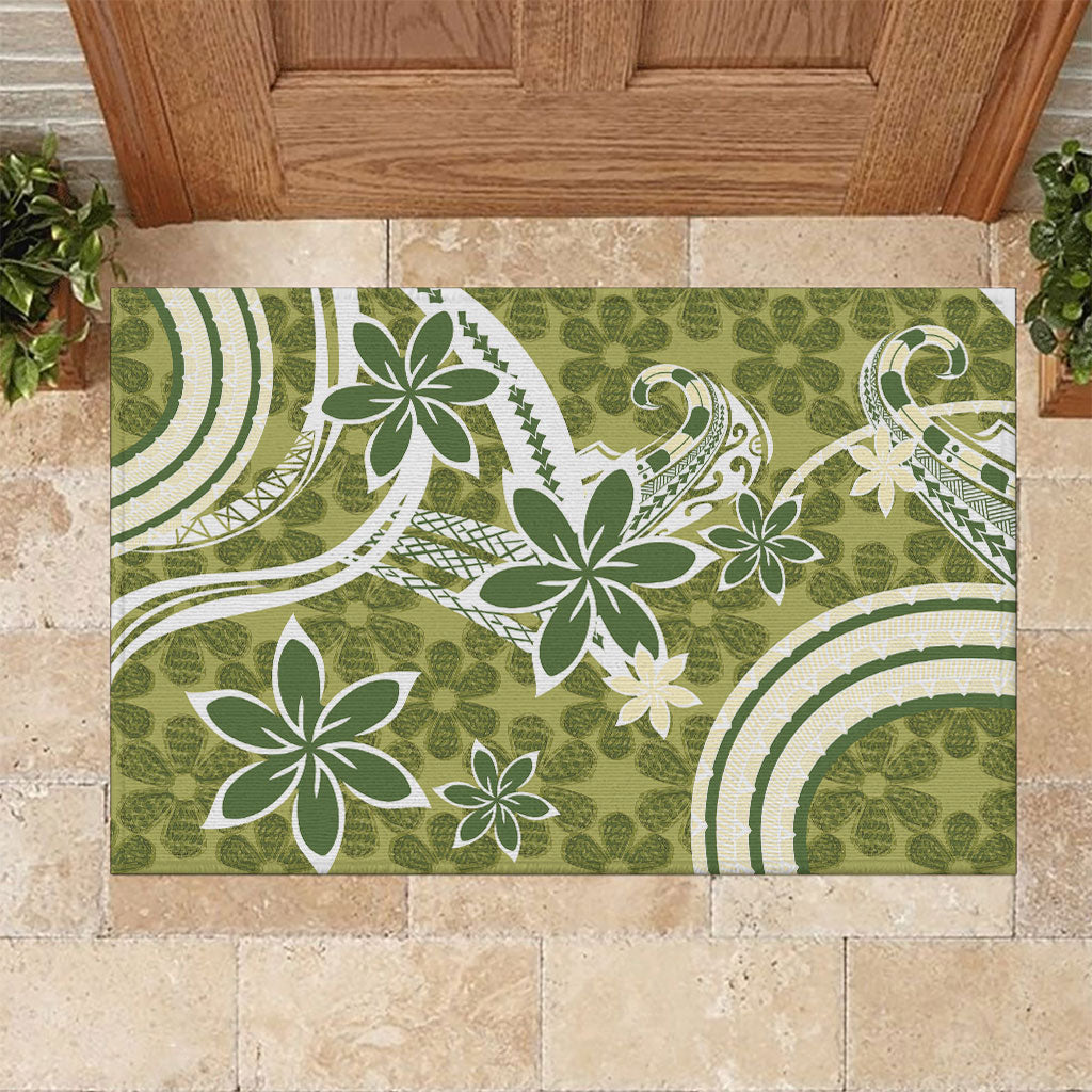 Hawaii Pupuala Plumeria Olive Green Rubber Doormat Polynesian Pattern LT01 Olive Green - Polynesian Pride