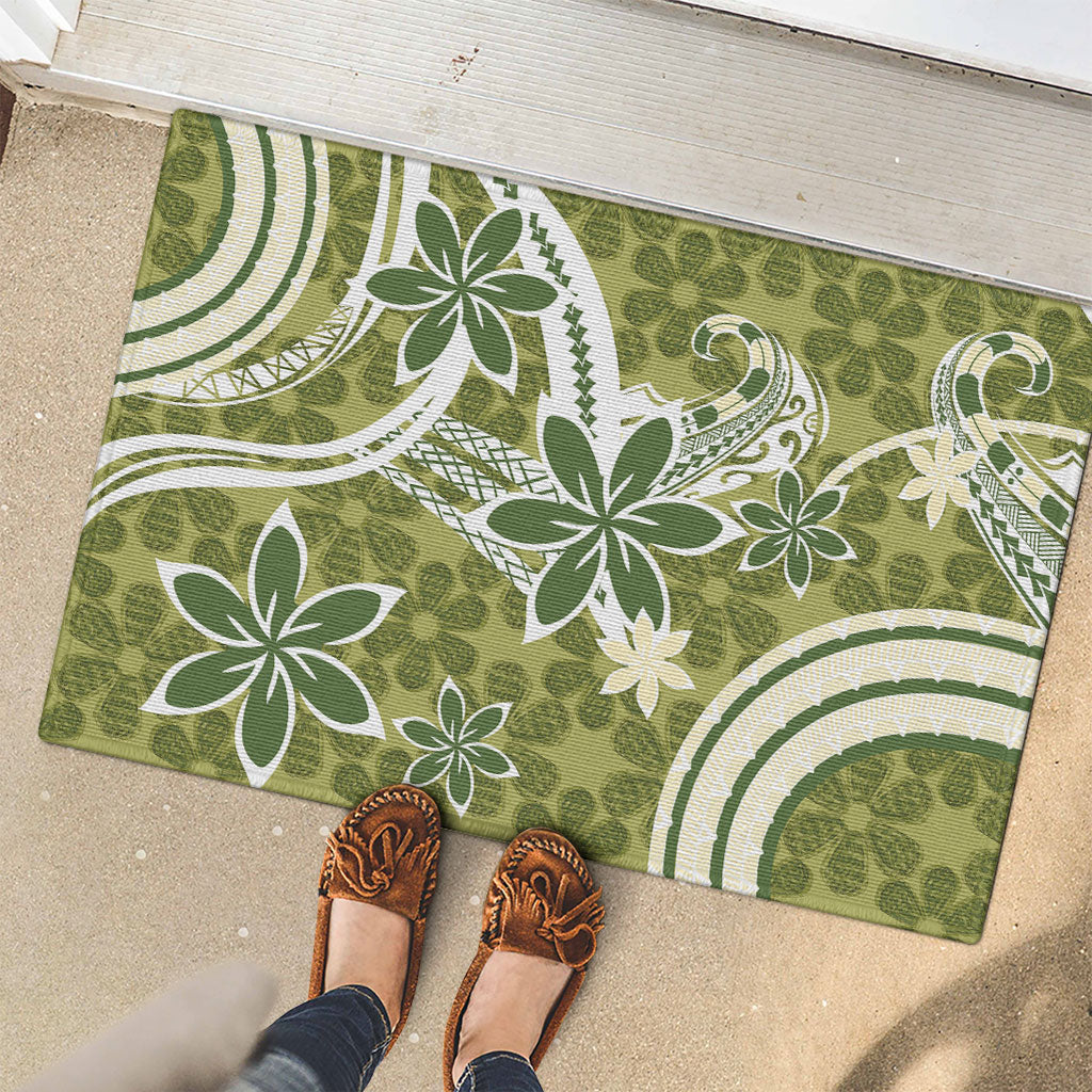 Hawaii Pupuala Plumeria Olive Green Rubber Doormat Polynesian Pattern LT01 - Polynesian Pride