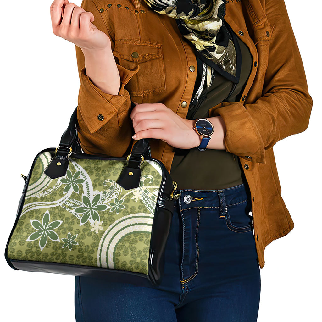 Hawaii Pupuala Plumeria Olive Green Shoulder Handbag Polynesian Pattern LT01 - Polynesian Pride