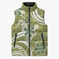 Hawaii Pupuala Plumeria Olive Green Sleeveless Puffer Jacket Polynesian Pattern LT01 Unisex Olive Green - Polynesian Pride