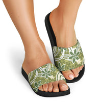 Hawaii Pupuala Plumeria Olive Green Slide Sandals Polynesian Pattern LT01 - Polynesian Pride
